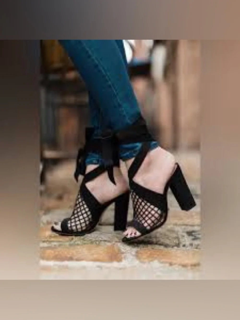 SCHUTZ Black Suede Cage Lace-Up Block Heel Sandals with Ankle Tie